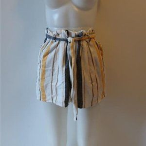 NWT WOMENS BEACHRIOT CREAM YELLOW BLACK PAPERBAG WAIST SHORTS L
